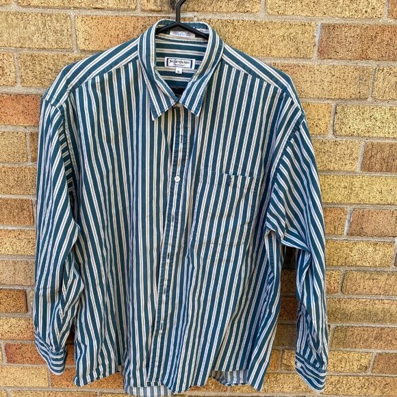Vintage Yves Saint Laurent Striped Button Up Shirt XL White/Green - Picture 2 of 10